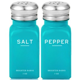 Teal Salt and Pepper Shakers Set by Brighter Barns - Turquoise Kitchen Decor, Teal Kitchen Accessories, Teal Decor, Teal Kitchen Decor - Modern Farmhouse Kitchen Counter Decor for Home, Airbnb (Teal)