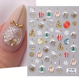 Christmas Nail Art Stickers Snowflake Nail Decals 5D Embossed Nail Art Supplies Christmas Tree Snowman Design Cute Nail Stickers Self Adhesive Nail Art Decals for Women DIY Nail Decorations