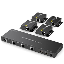 PVBCTCSID HDMI Extender Splitter 1x4 HDMI Over Ethernet Splitter 4K30Hz Up to 165ft-1080P Up to 196ft with EDID, HDMI Loop Out Black