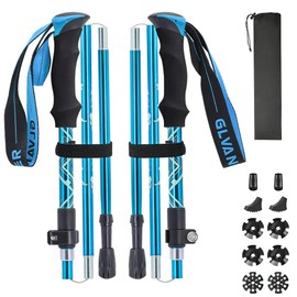 Glvaner トレッキングポール 2本セット 折りたたみ式 トレッキングステッキ クライミング 軽量A7075アルミ製 約278ｇ 5段伸縮式 ストック ウォーキングポール コンパクト 収納袋と付属品付き 男女兼用 最小32ｃｍまで小さく伸縮 お花見 アウトドア (ブルー)