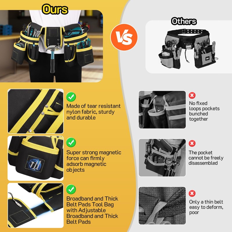Tool Belt, 27-Pockets Tool Belts for Men Work Belt Pouch