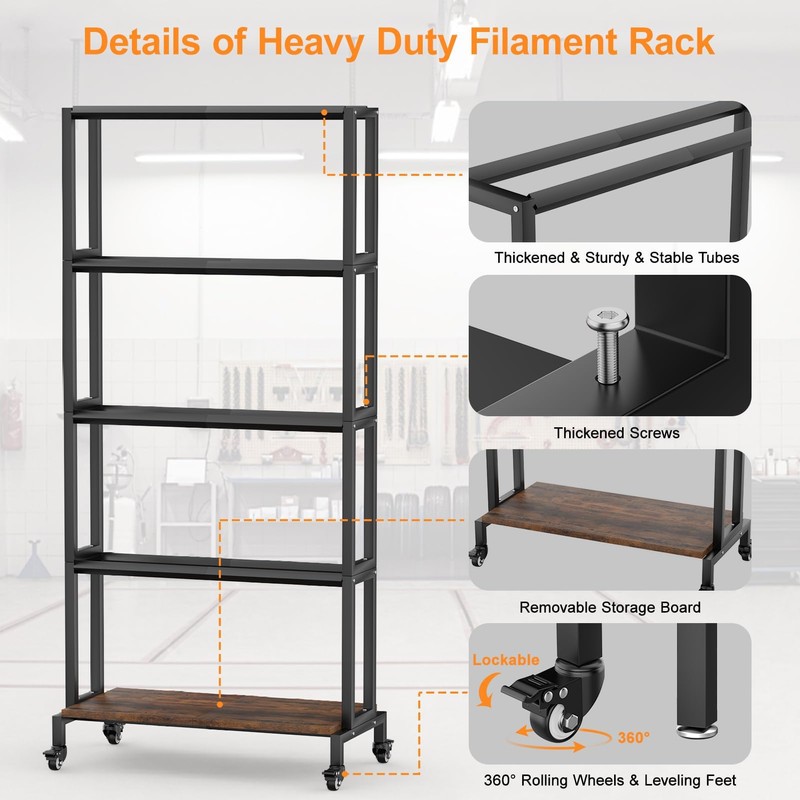 3D Printer Filament Storage Rack, 5-Tier 3D Printing Filament Metal
