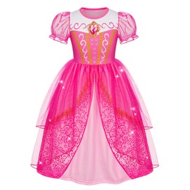 HenzWorld Princess Dress for Little Girls Robe Princesse Enfant School Plays Birthday Party Role Play Adventures 7-8T