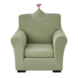 Keyroal Stretch Sofa Cover Couch Covers, 2-Piece Armchair Cover with Separate Cushion Cover, Washable Soft Spandex Furniture Protector for Living Room(Armchair, Light Green)
