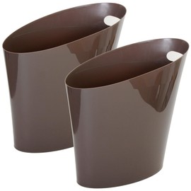 Youngever 2 Gallon Slim Trash Can, Plastic Garbage Container Bin, Small Trash Bin with Handles for Home Office, Living Room, Study Room, Kitchen, Bathroom (2 Pack) (Brown)