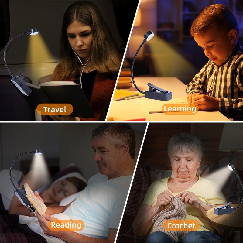 KunHe 5 Pack Rechargeable Book Light Bulk Clip-On Reading Lights