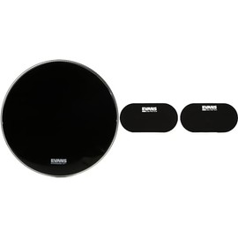 Evans Resonant 22 inch Black Bass Drumhead and PB2 Double Bass Drum Patch Pair