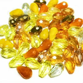 Honkoolly 200pcs Teardrop Crystal Glass Beads 4x6mm Vertical Hole Faceted Glass Teardrop Spacer Beads for Bracelets Necklace Earring DIY Jewelry Making Craft(Yellow Series)