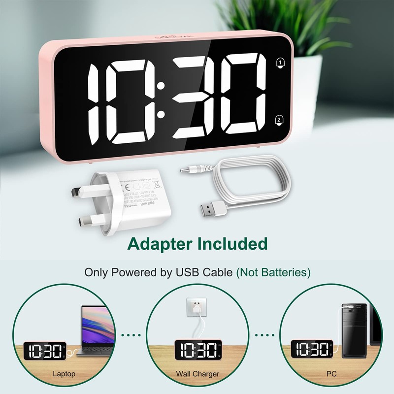 HERMIC Digital Alarm Clock Bedside Mains Powered Large Digital Led