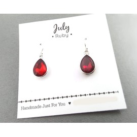 July Birthstone Earrings - Ruby Crystal Sterling Silver Teardrop Earrings