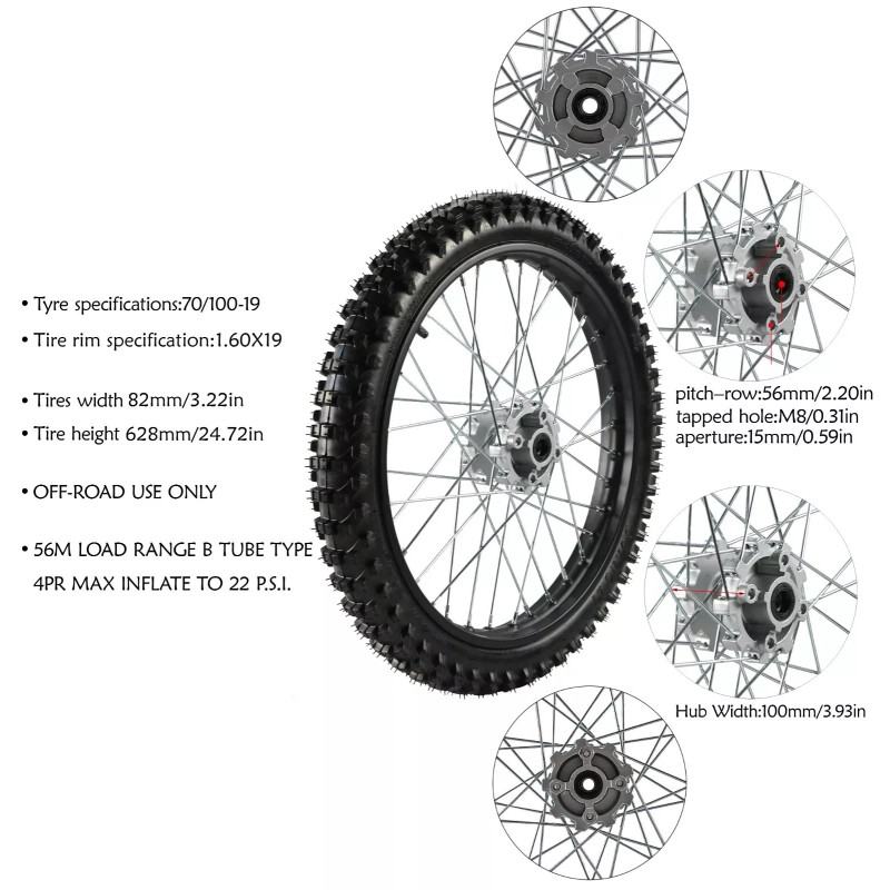 Unbranded/Generic 19" Front Wheel 70/100-19 Tire 1.6x19 Rim Brake Kit