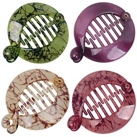 Fodattm 4 PCS French Small Banana Hair Clip Hair Comb Round Ponytail Holder Hair Claw Fashion Interlocking Banana Combs Flat Shark Hair Clincher (F#)