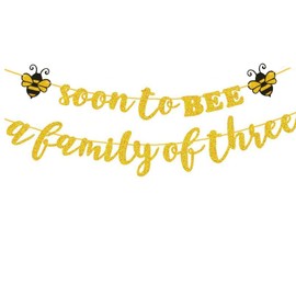 Soon To Bee a Family of three Banner, Welcome Baby Party Banner,Bumble Bee Theme Baby Shower/Mommy to Bee/Daddy to Bee Badge Party Supplies Decoration