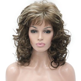 Aimole Women's Natural Long Curly Wig Synthetic Hair Full Wigs(12TT26-Brown Highlighted)