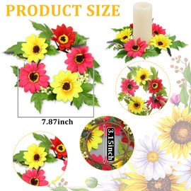 Maysing 4 Pcs Flower Candle Rings Wreaths Summer Floral Candle Rings Small Pillar Candle Wreaths Artificial Gerbera Daisy Candle Holder Rings for Wedding Party Spring Home Table Centerpieces