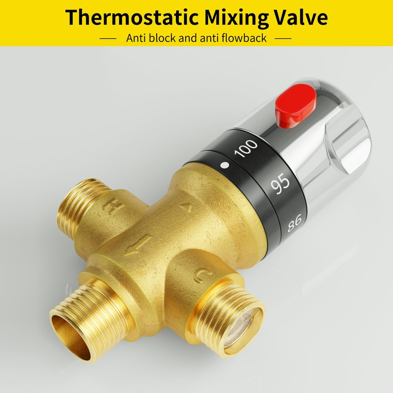 FUGO Thermostatic Mixing Valve, 1/2 NPT Solid Brass Temperature Control