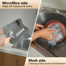 VIVOTE 8 Pack Premium Microfibre Cleaning Cloth with Scrubber，Double-Layer No Scratch Dish Cloths for Kitchen，Reusable & Machine Washable Rags,2 in 1 Microfiber Dish Cloth，Grey ，20x20cm