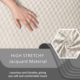 ULTICOR 8-Pieces Recliner Sofa Covers, Jacquared Stretch Couch Covers for 3 Cushion Reclining Sofa Slipcovers Thick Soft Washable (Style 1) (Ivory, 3 Seater Recliner Cover)