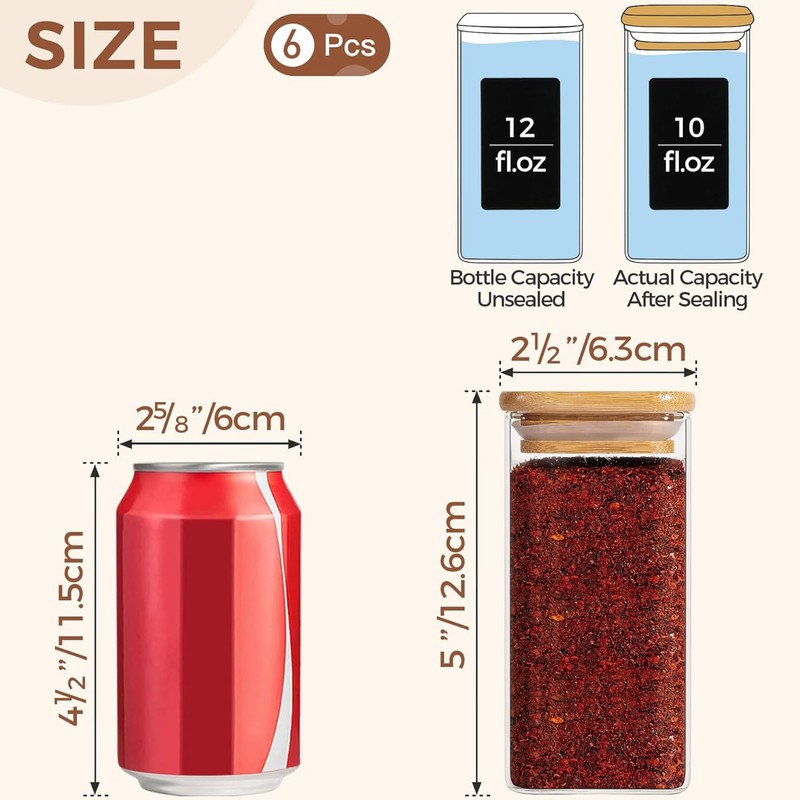 ComSaf 6Pcs 10 oz Spice Jars with Label Trial Set,
