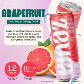 Zevia Zero Sugar Energy Drink, Grapefruit, 12 oz Cans (12-Pack) – Naturally Sweetened, Non-GMO Project Verified, Gluten-Free, Vegan