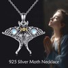 YAFEINI Moth Necklace 925 Sterling Silver Triple Moon Goddess Pendant