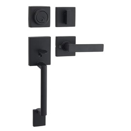 SUMBIN Contemporary Black Door Handle Set with Deadbolt - Lever Handle, 12 inches by 4 inches