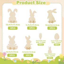 35 Pcs Easter Crafts, 5pcs 3D Bunny Wood Cutouts with 30pcs Wooden Bunny Egg Carrot Easter Ornaments, DIY Hanging Set for Easter Party Supplies Painting Arts Crafts Spring Home Garden Decor
