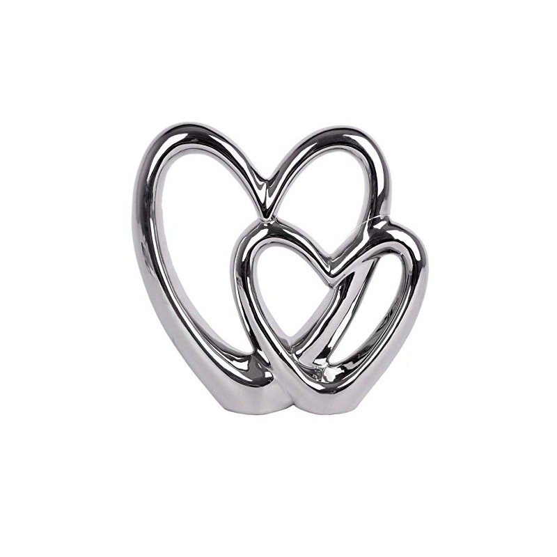 21cm Elegant Silver Love Heart Ornament | Double Heart Sculpture