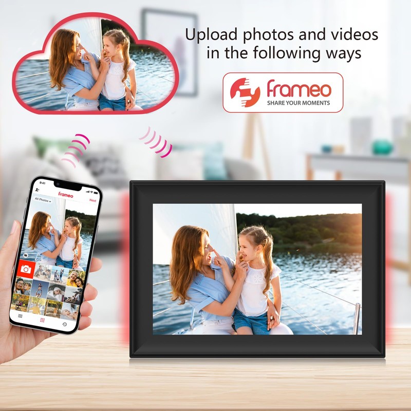 FRAMEO 32GB Digital Picture Frame with LED Light, 10.1 Inch