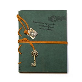 EvZ Leather Writing Journal Notebook, Classic Key Bound Retro Vintage Notebook Diary Sketchbook Gifts with Unlined Travel Journals to Write in for Girls and Boys Notepad Guest Book, Dark Green