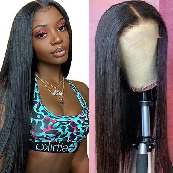 4x4 Lace Closure Wig Brazilian Straight Human Hair Lace Frontal Wig 100% Unprocessed Straight Lace Front Wig Virgin Human Hair Wigs 22inch Pre Plucked Straight Hair Wigs 180% Density Glueless