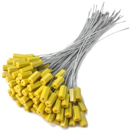 Security Marking Cable Seals Tamper Proof Steel Wire Seal Numbered Shipping Seals Disposable Pull Tight Self-Locking Cable Seal Truck, Trailers, Cargo, Containers Seal Ties Straps (Yellow, 100pcs)