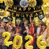 New Year Decorations 2026 - Black Gold Happy New Year