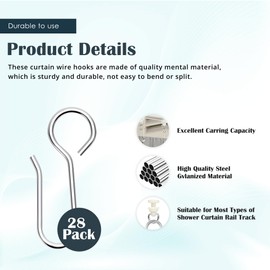 Urbanred Iron Curtain Track Hooks, S-Shape,Heavy-Duty Metal Ceiling Curtain Track Hooks for Track Systems, Rust-Resistant Curtain Hooks for Ceiling Track, Home, Office, and Outdoor Use (Pack of 28)