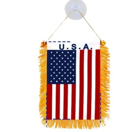 4x6 Inch Mini Patriotic Hanging Flag – Double-Sided Fringed Banner with Suction Cup – Small Window or Rearview Mirror Décor for Cars, Homes & Offices by Dallas Distributing