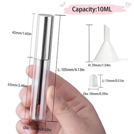 GTHER Empty Eyeliner Tube with wand 10ML, Refillable Eyelash Growth Extension Serum Bottle Transparent Plastic Liquid Castor Oils Storage Holder DIY Makeup Tool Pack of 10 (Matte Silver)