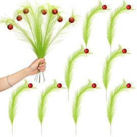Yuxung 8 Pcs Christmas Tree Topper 17'' Red Green Curly Stems Lime Green Curly Xmas Tree Pick Elf Ornaments Stems for Christmas Tree Topper Home Office Wreath Craft Decorations