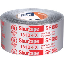 Shurtape SF 686 UL ShurMASTIC Butyl Foil Indoor/Outdoor HVAC Tape, 181B-FX Listed/Printed, 3" x 33.3 Yards, Silver, 1 Roll (111163)