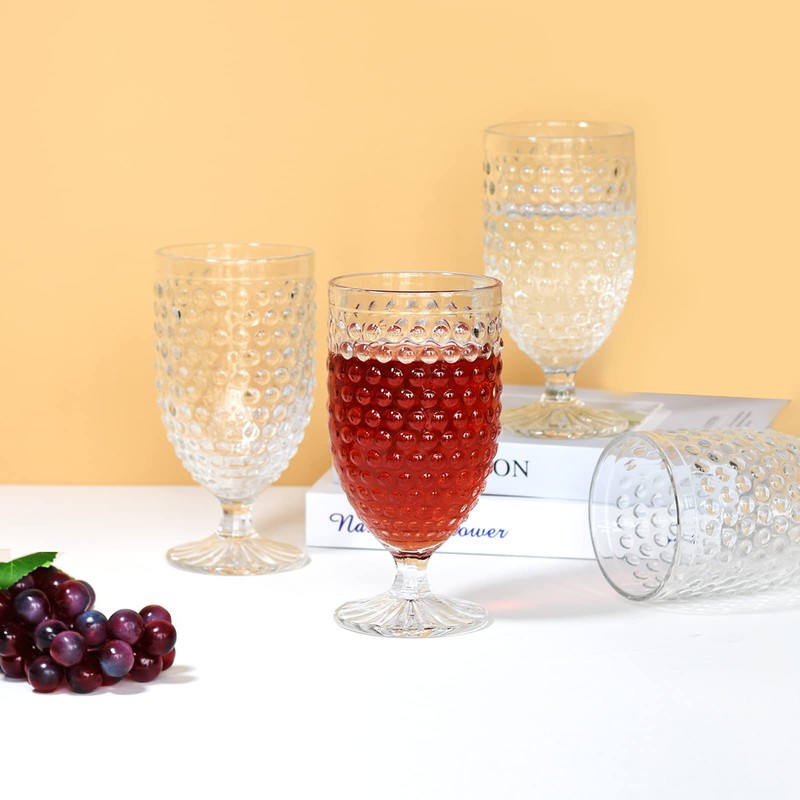 Wongblee Hobnail Glass Goblets 16.9 Oz, Stemmed Water Glasses, Iced