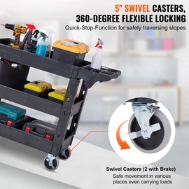 Utility Service Cart, Ergonomic Storage Handle for Warehouse/Gara - One-way