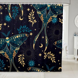 Dead Moth - Cortinas de ducha para niños, diseño de luna, cielo estrellado, cortinas de baño para niñas y adultos, hojas de plantas, bohemias, exóticas, coloridas y elegantes, impermeables, 12