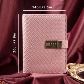 TIEFOSSI B6 Leather Journal Notebook with Combination Lock, Travel Refillable Ruled Lined Writing Paper, Secret Password Gift Diary for Women Girls Boys (Pink)