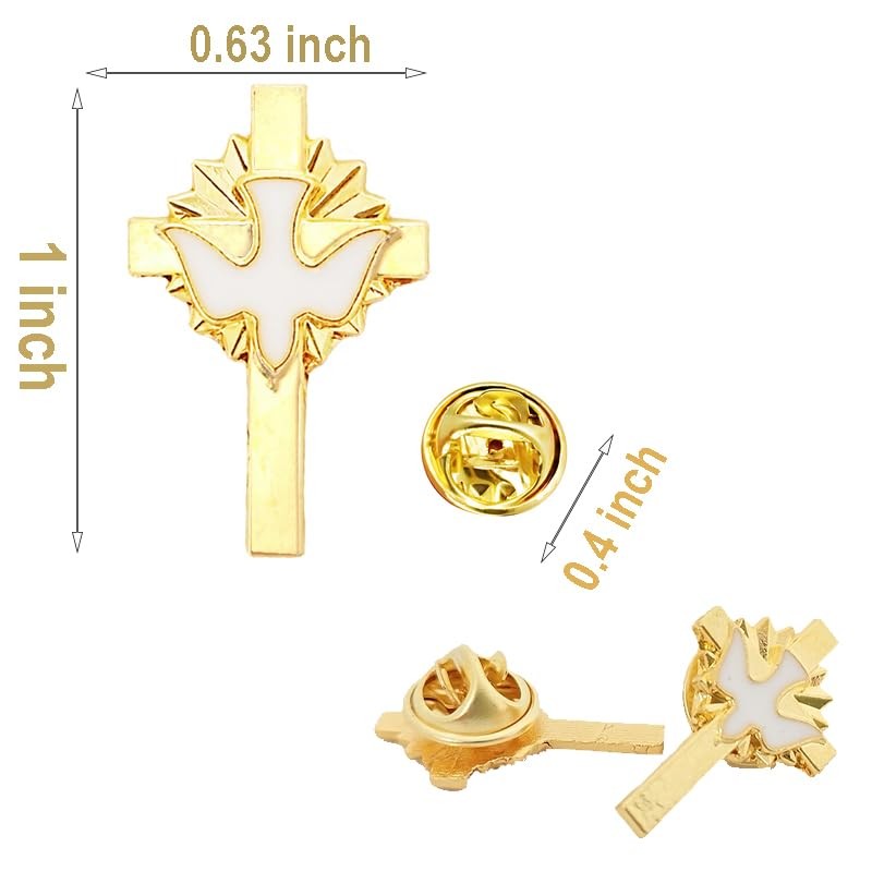 Mzztino Holy Spirit Pin Cross with White Holy Dove Inspirational