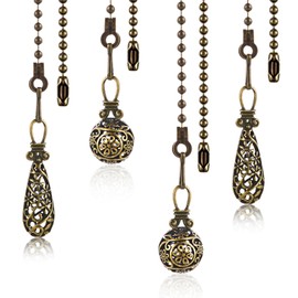 DSLSQD 4 Pieces Ceiling Fan Pull Chain Extender, Pull Chains for Ceiling Fans and Lights 14 Inch Vintage Hollow out Charm Pendant Ceiling Fan for Ceiling Fan Light Decoration (Bronze Color)