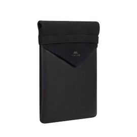 RIVACASE Laptop Sleeve Sleeve Stylish Sleeve Ideal for MacBook Ultrabook - Made Faux Leather and Trendy 100% Cotton Canvas, Black/(14 Inch)