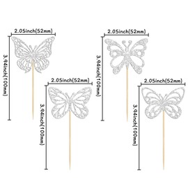 24 piezas de decoración para cupcakes de mariposa con purpurina montada en forma de mariposa hueca para nupcial, boda, compromiso, baby shower, niños, fiesta de cumpleaños, suministros de decoración de pasteles, varios estilos plateados