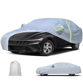 Waterproof Car Cover for Hyundai Elantra (2011-2025), All Weather Custom-fit Car Cover with Zipper Door & Windproof Bands for Sun UV Rain Dust Snow Wind Protection Scratch Resistant