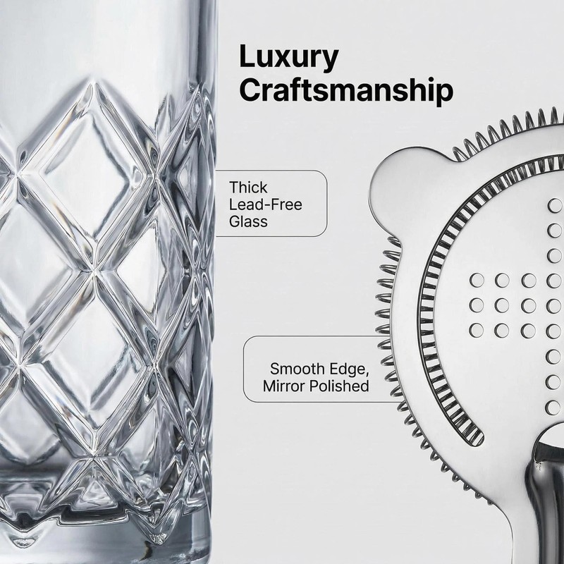 Fioance Cocktail Mixing Glass Set, Bar Mixing Set with 13.5oz