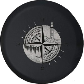 Funny Spare Tire Wheel Cover for Camper SUV Trailer Truck RV JP Thick PVC Leather | Sun Moon Compass Lighthouse Woods Black 33 Inch