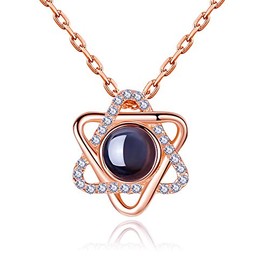 AVECON Women's 925 Sterling Silver I Love You Projective Hexagonal Star Shape Double Triangle Necklace in 100 Different Languages, The Memory of Love Necklace (Hexagonal Star-Rose Gold Plated)